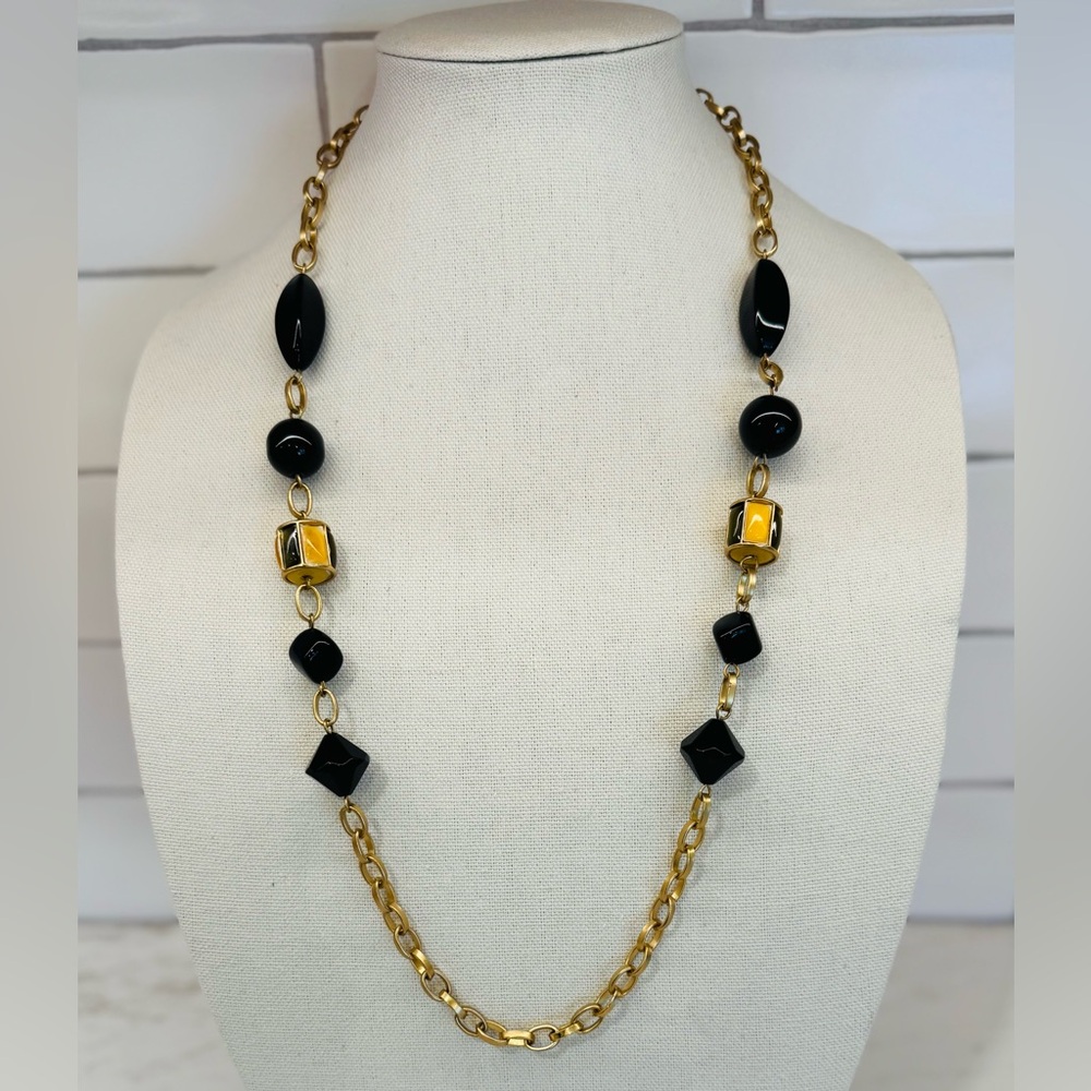 ✨ Monet Black & Gold Long Chain Vintage-Style Necklace: Statement & Adjustable